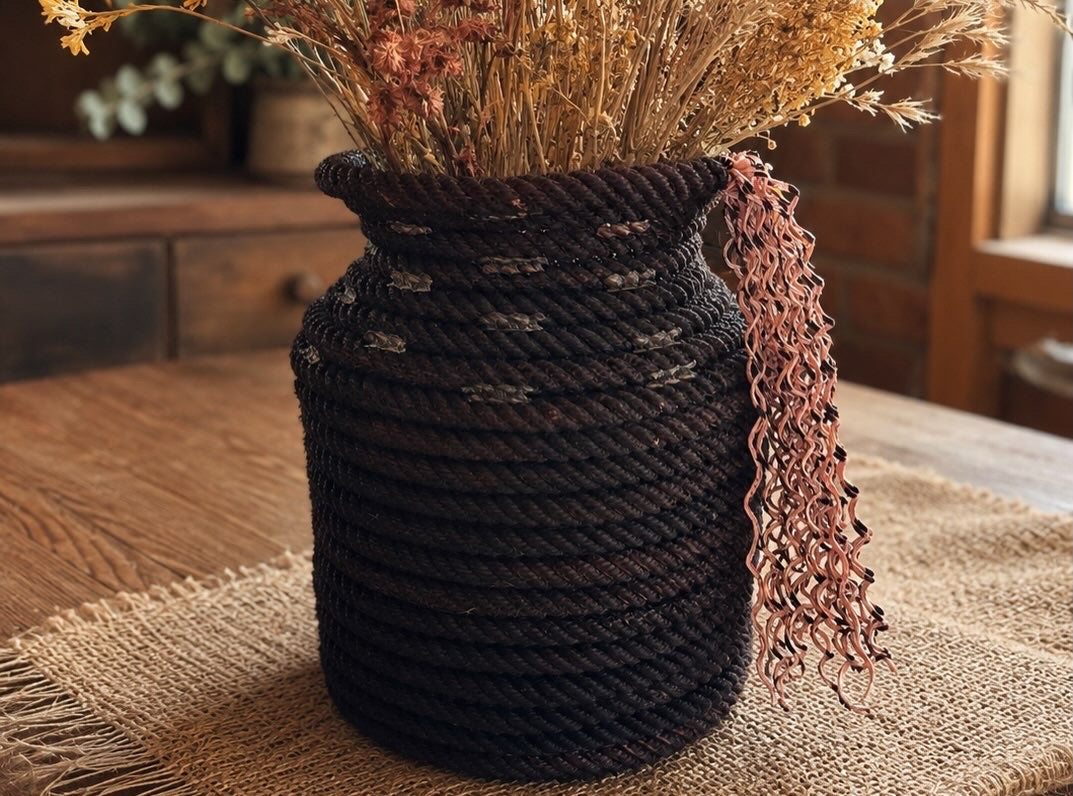 Rope Milk Can Vase Partial Wrap